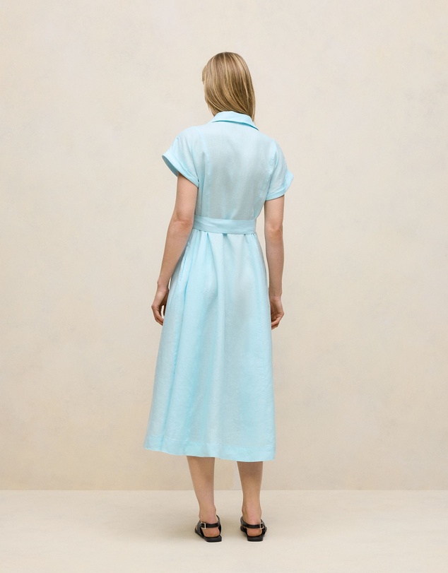 Trenery - Linen Panelled Shirt Dress in Pastel Blue