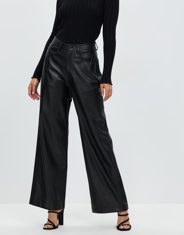 Atmos&Here - Ciara Wide Leg Leather Look Pants