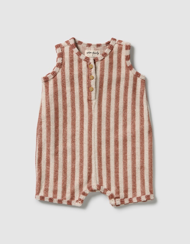Wilson & Frenchy - Cherry Cola Stripe Organic Terry Growsuit - Babies