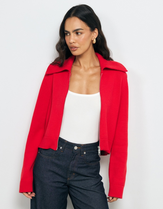 AERE - Lali Organic Cotton Zip Knit Cardigan