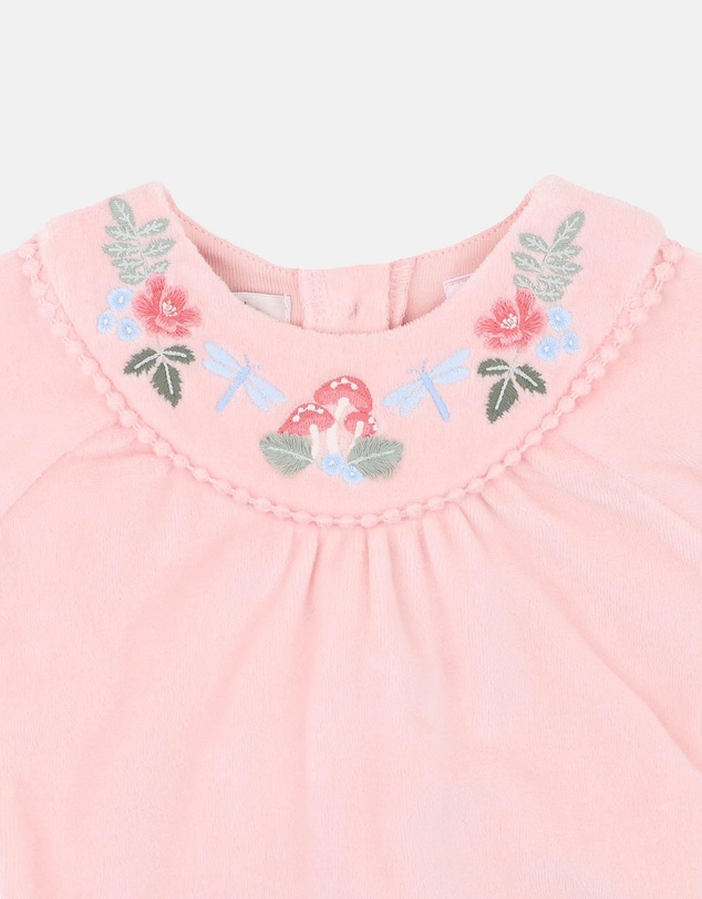 Fox & Finch - Wild Garden Embroidered Velour Zip Onesie - Babies