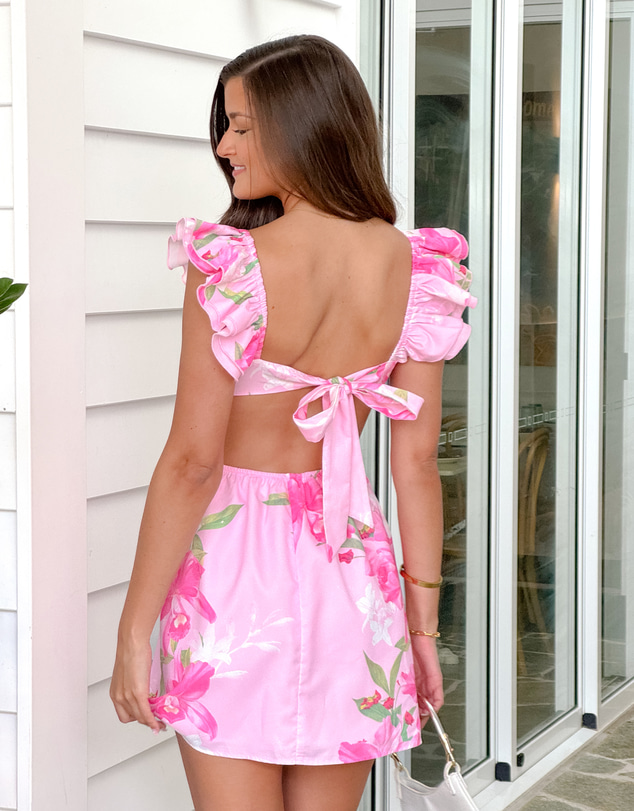 Beginning Boutique - Kyla Pink Lilly Print Mini Dress