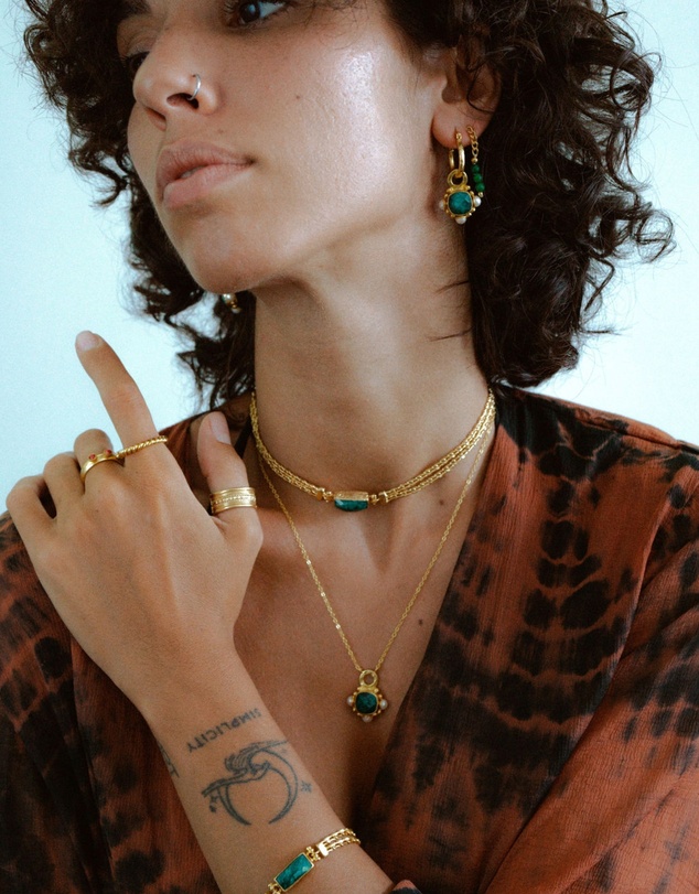 Ottoman Hands - Esther Emerald and Pearl Drop Hoop Earrings