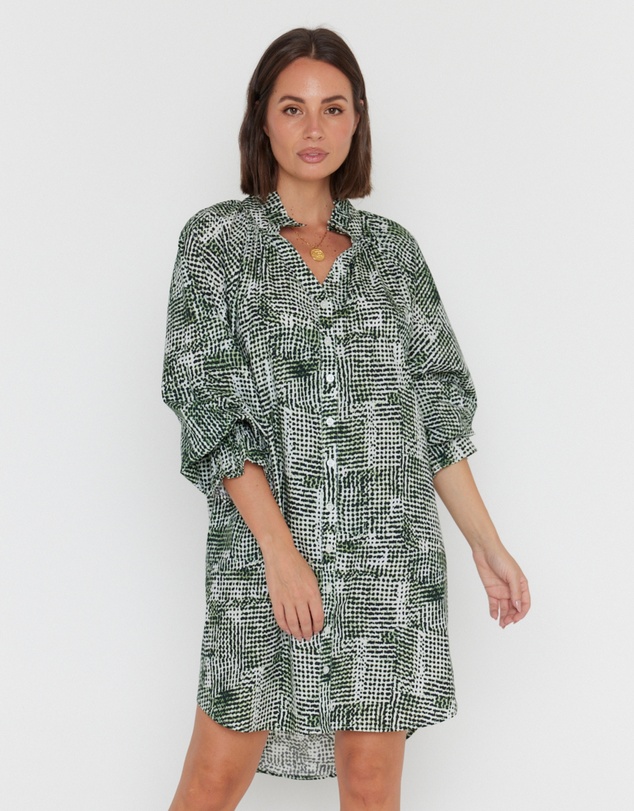 ALEXANDRA - Ollie Dress Emerald Textured Print