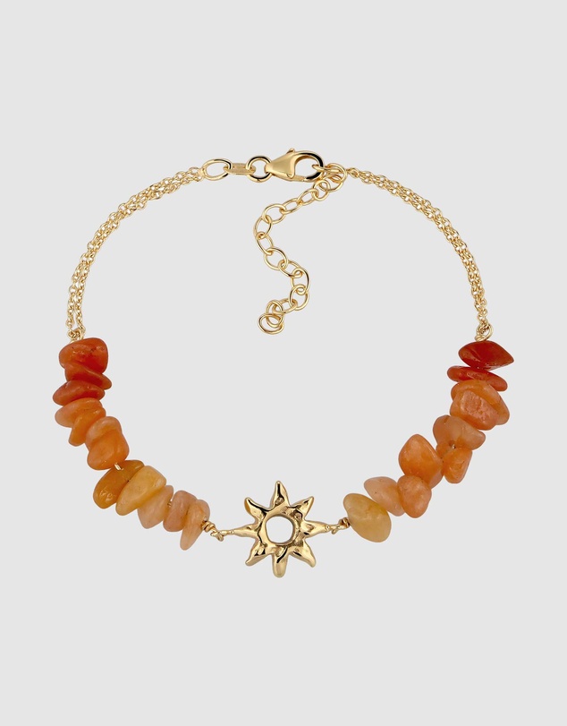 Elli Jewelry - Sunburst Aventurine Bead Bracelet in Gold-Plated 925 Silver