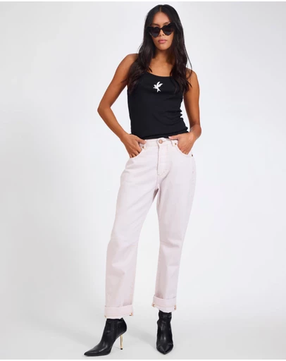 ONE TEASPOON - Bandits Low Waist Boyfriend Denim Jeans - Pink Tint