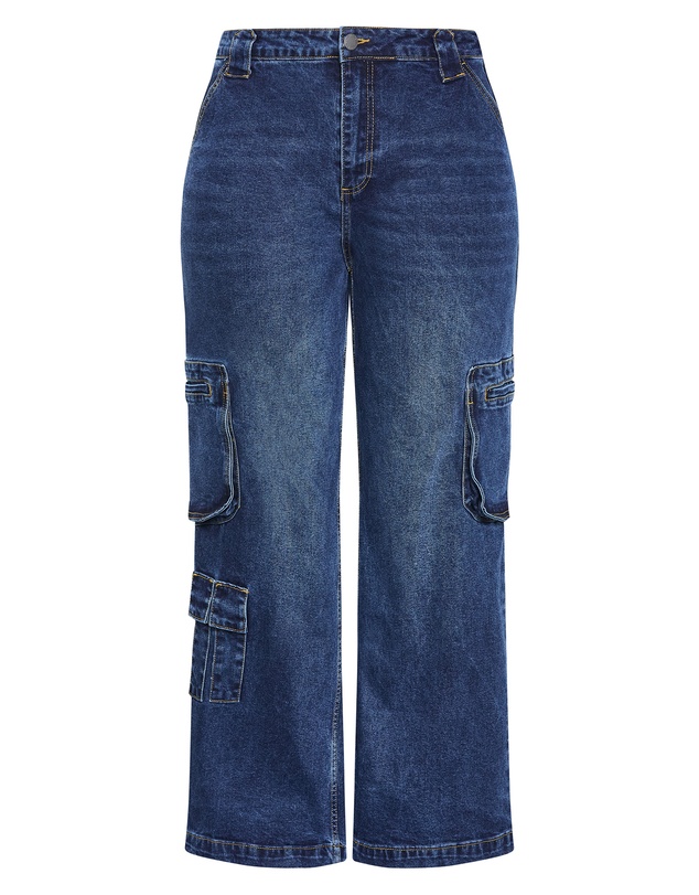 City Chic - Plus size Harley Fit Oaklyn Cargo Short Wide Leg Jean - dark wash