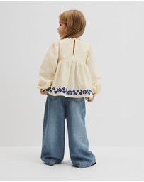 Country Road - Long Sleeve Embroidered Shirred Blouse