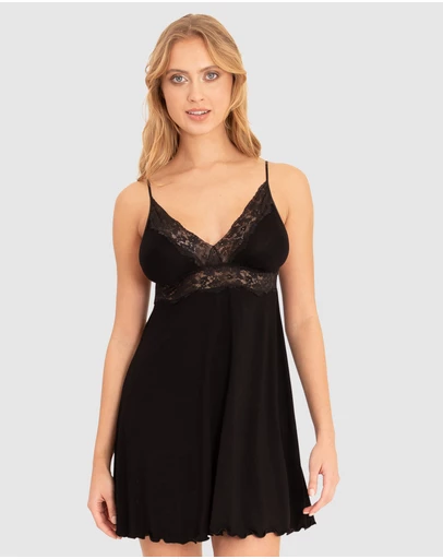 Oh!Zuza - Viscose & Lace Short V Neck Babydoll Chemise