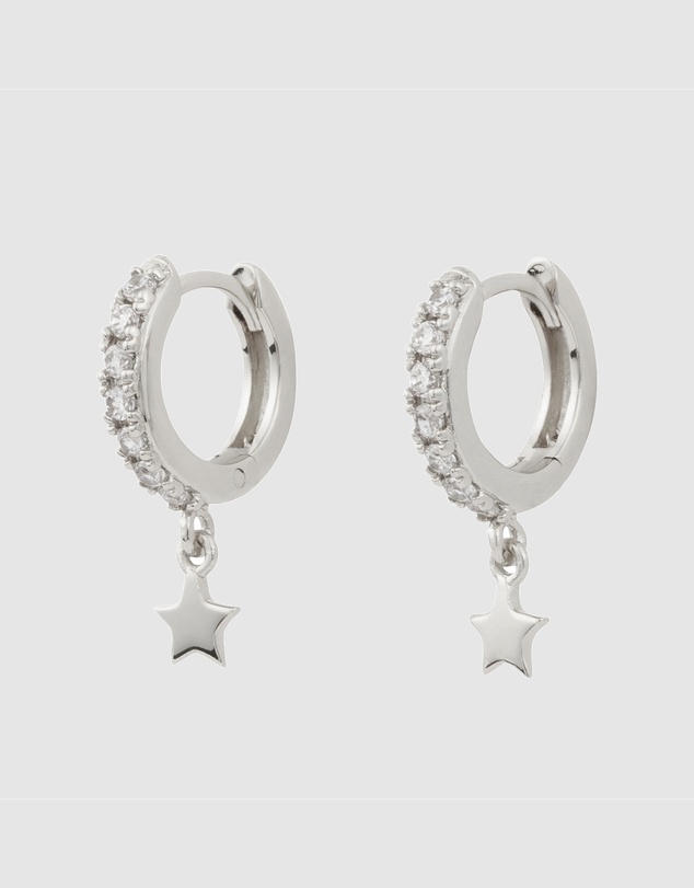 Wanderlust + Co - Falling Star Pave Silver 7mm Baby Huggie Earrings