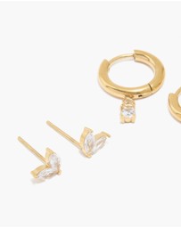 Lovisa - Waterproof Gold Plated Stainless Steel Cubic Zirconia Huggie & Stud Earrings Set