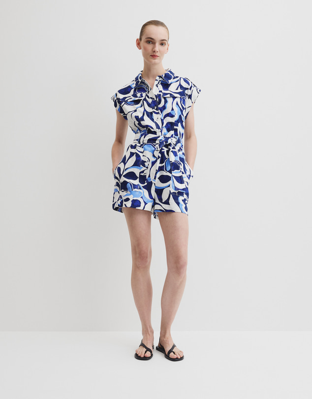 Country Road - Linen Print Utility Playsuit