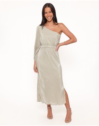 Petal & Pup - Pontee One Shoulder Pleated Midi Dress - Sage Green