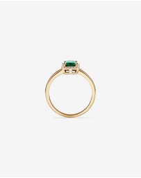 Michael Hill - Emerald Cut Green Created Emerald Gemstone and Diamond Halo Ring in 10kt Yellow Gold