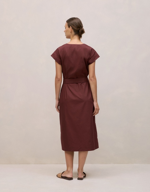 Trenery - Cotton Poplin Cap Sleeve Belted Dress in Espresso