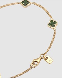 Kuzzoi - ICONIC EXCLUSIVE - Bracelet Male Cloverleaf Enamel Green 925 Sterling Silver Gold Plated