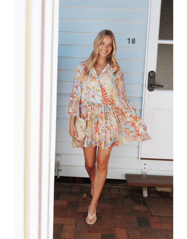 Petal & Pup - Caplan Mini Dress - Green Blue Paisley