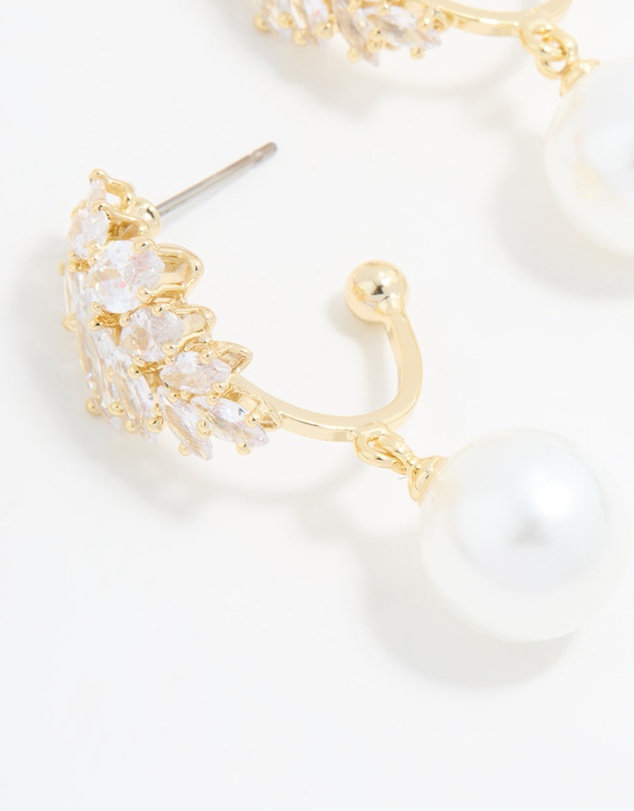 Lovisa - Gold Plated Cubic Zirconia & Pearl Hoop Earrings