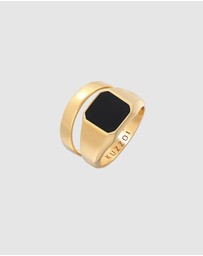 Kuzzoi - ICONIC EXCLUSIVE - Ring Men Signet Band Square Set of 2 with Enamel in 925 Sterling Silver Gold Plated