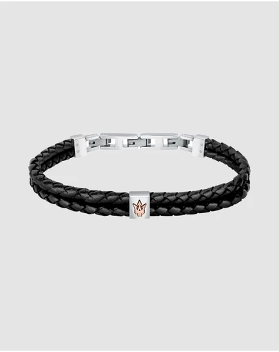 Maserati - Maserati Men's Black Woven Leather Bracelet