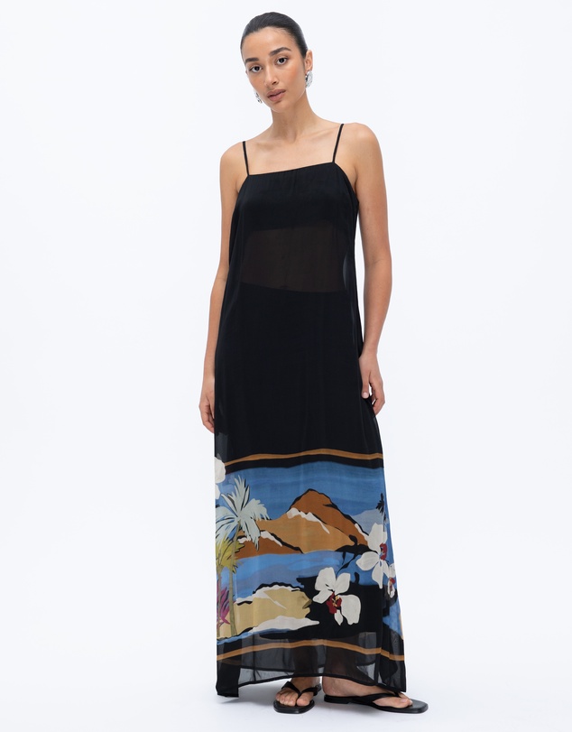Minima Esenciales - Moonlit Palms Sheer Maxi Dress with Detachable Skirt