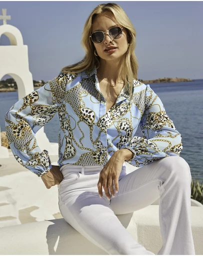 Sosandar - WOW Print Blouson Sleeve Shirt