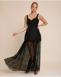 Six Stories - Strappy Cup Detail Satin Dress with Lace Skirt