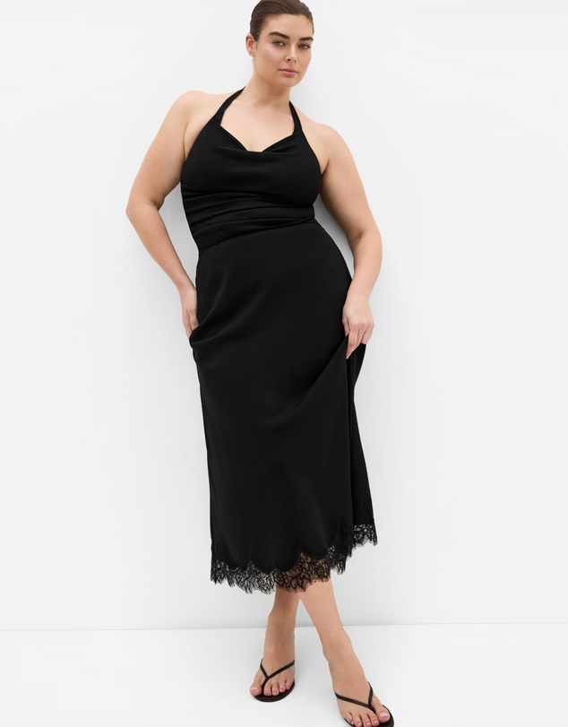 City Chic - Plus size Envious Lace Hem Skirt - black