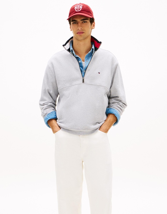 Tommy Hilfiger - Colour-Blocked Collar Terry Half-Zip Jumper