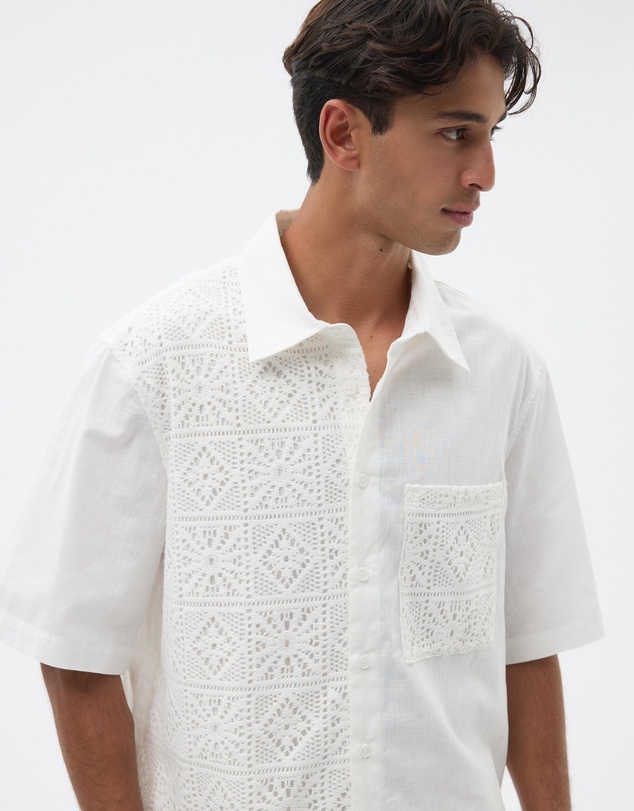AERE - Linen Blend Broderie Contrast Shirt