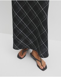 Country Road - Organically Grown Linen Check Pull-on Midi Skirt