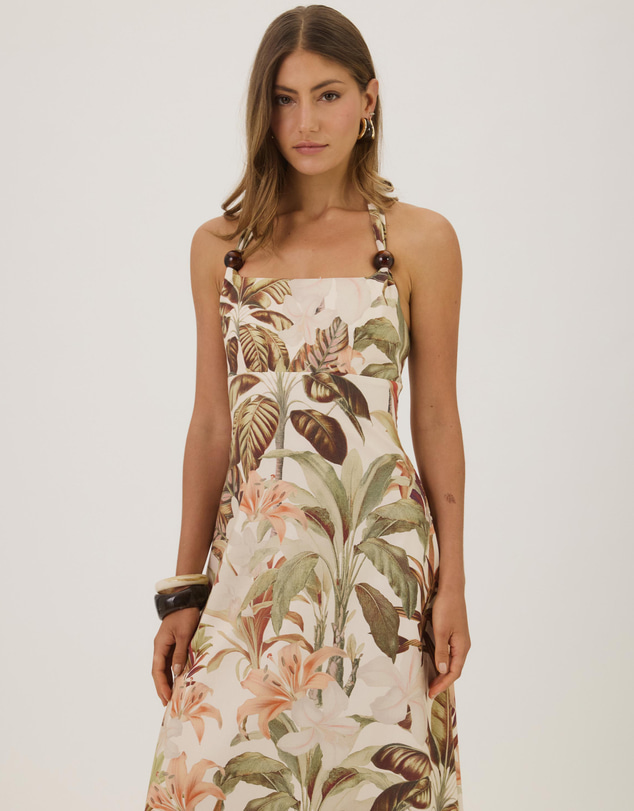 Atmos&Here - Lily Cotton Halter Maxi Dress With Beads