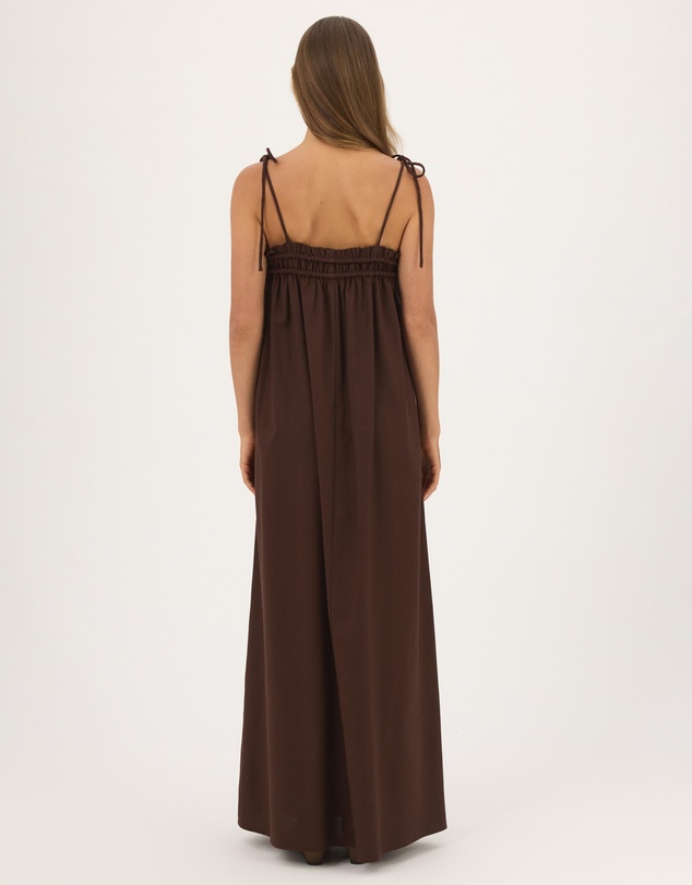 Atmos&Here - Eire Maxi Dress With Tie Straps And Shirring Detail In Linen Blend