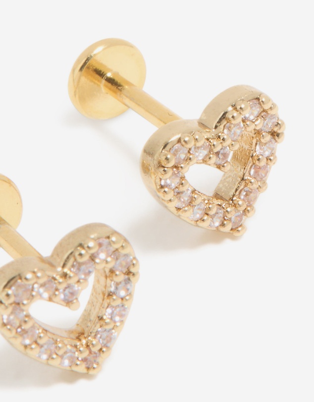 Lovisa - Kids Gold Plated Surgical Steel Cubic Zirconia Heart Flat Back Studs