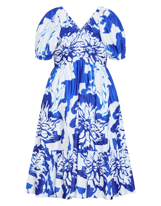 City Chic - Gracey Print Puff Sleeve Midi Dress