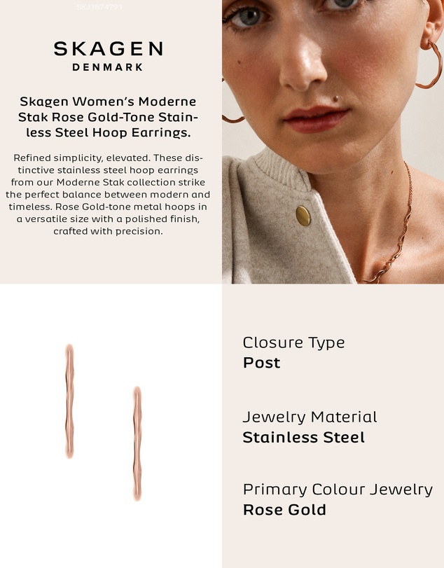 Skagen - Moderne Stak Rose Gold Tone Tone Earring