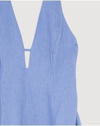 Revibe - Repaired AERE Odele Linen Halter Midi Dress - AU 14