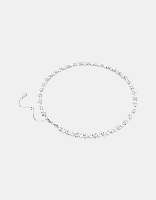 Swarovski - Matrix Tennis Necklace, Crystal Pearl, Round Cut, White, Rhodium Plated