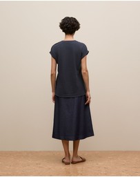 Trenery - Linen Cotton Button Detail T-shirt in Night Sky