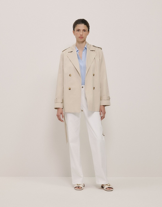 Trenery - Silk Concealed Placket Shirt in Blue Marble