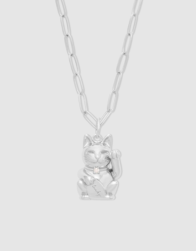 Wanderlust + Co - Lucky Cat Silver Necklace
