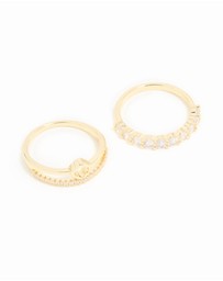 Lovisa - Gold Plated Cubic Zirconia Dainty Stacked Flower & Band Rings 2-Pack