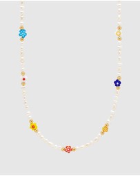 Nialaya Jewellery - Pearl Choker with Flower Beads