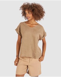 CAMIXA - Martina Linen V-Neck T-shirt