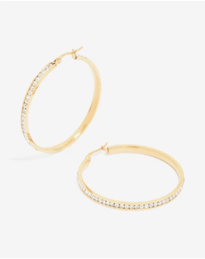 Lovisa - Waterproof Gold Plated Stainless Steel Diamante Hoop Earrings 45 MM