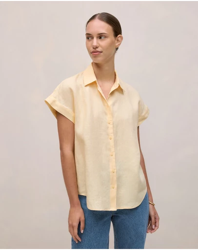 Trenery - Linen Cap Sleeve Shirt in Butter