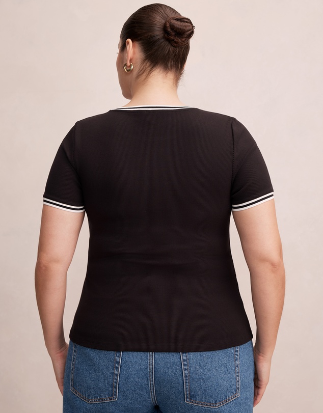 Forever New Curve - Rosie Curve Tipped Trim Short Sleeves T-shirt