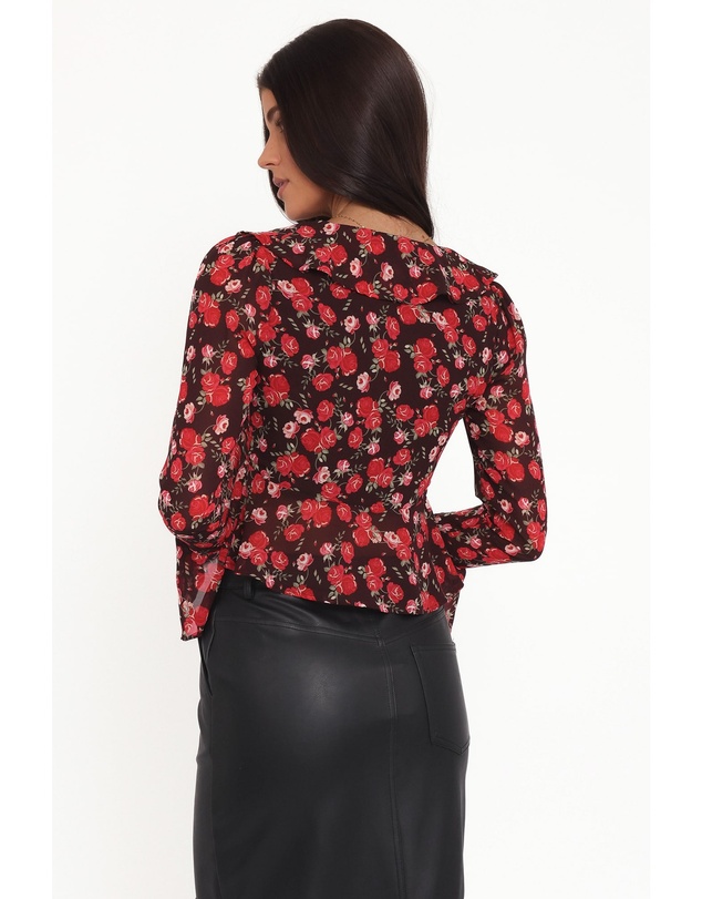 Petal & Pup - Aveline Chiffon Ruffle Front Top - Brown Floral
