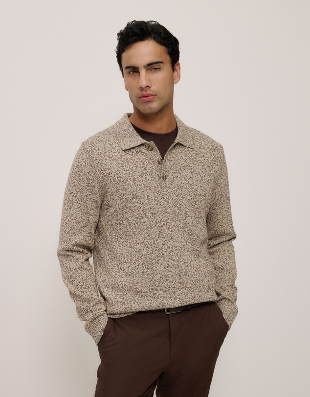 Trenery - Cotton Speckle Knit Polo in Stone