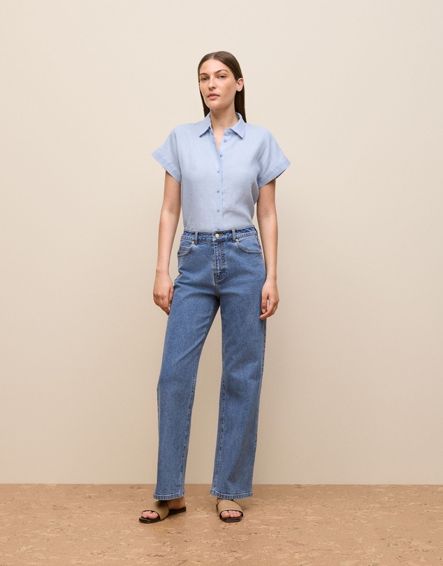 Trenery - Delave Linen Cap Sleeve Shirt in Ice Blue